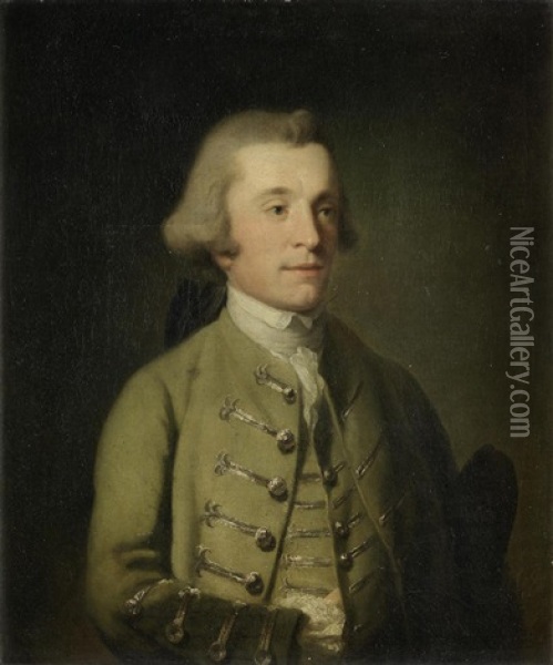 Portrait Of A Gentleman, Half-length, In A Grey Coat Oil Painting - Robert Edge Pine