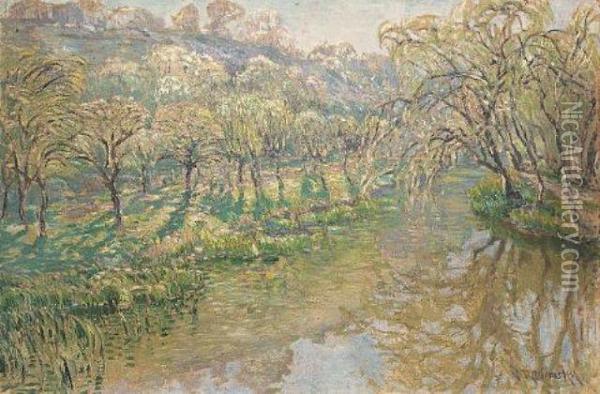 River Scene Oil Painting - Vaclav Radimsky
