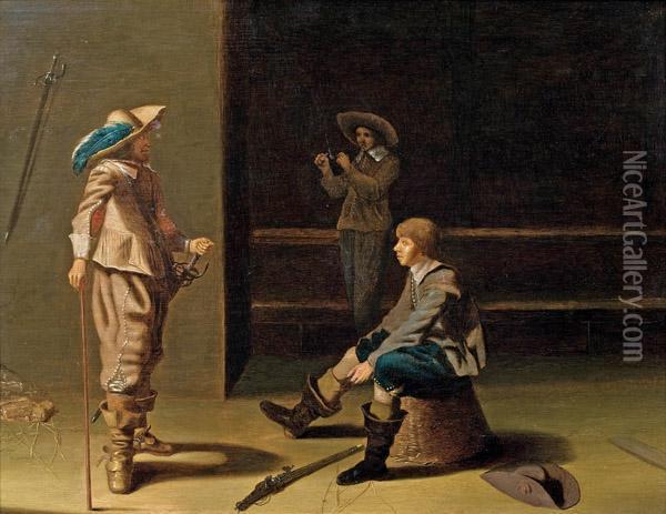 Drei Soldaten Oil Painting - Pieter Codde