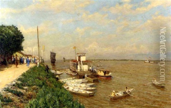 Eastern Riverscape Oil Painting - Serguei Ivanovitch Lobanoff