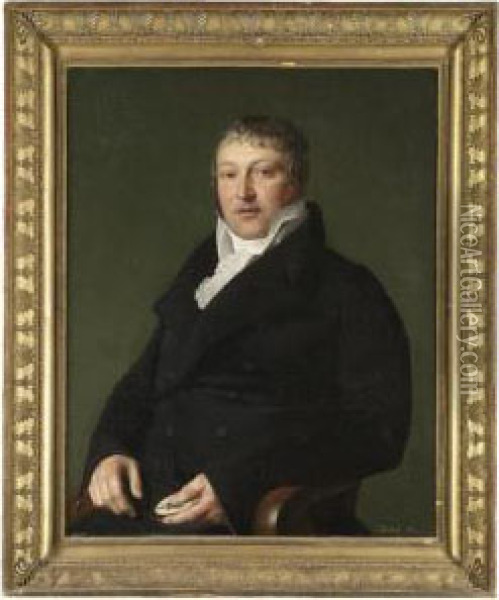 Portrait Of A Gentleman, Half Length Seated, Holding A Snuffbox Oil Painting - Claude-Marie Dubufe