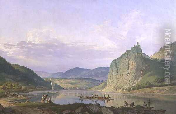 View of the Castle of Strekov with the River Elbe, 1839 Oil Painting - Carl Robert Croll