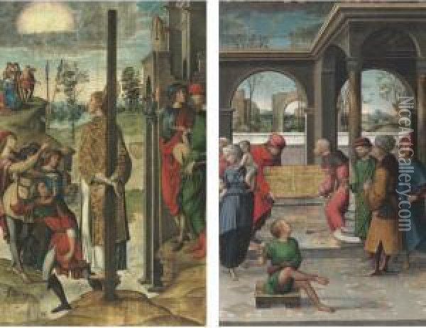 Active In Zamora And Leon During The Early 16th Century
The Stoning Of Saint Stephen;
 The Burial Of Saint Stephen Oil Painting - Juan Rodriguez De Solis