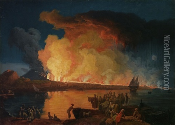 Der Ausbruch Des Vesuv Am 15. Juni, Schaulustige Im Vordergrund Und Der Golf Von Neapel Im Hintergrund Oil Painting - Pierre Jacques Volaire
