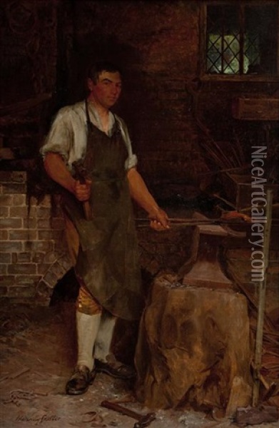 At The Smithy Oil Painting - Walter Dendy Sadler