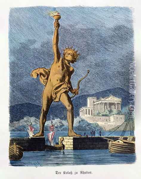 The Colossus of Rhodes from a series of the Seven Wonders of the Ancient World Oil Painting - Ferdinand Knab