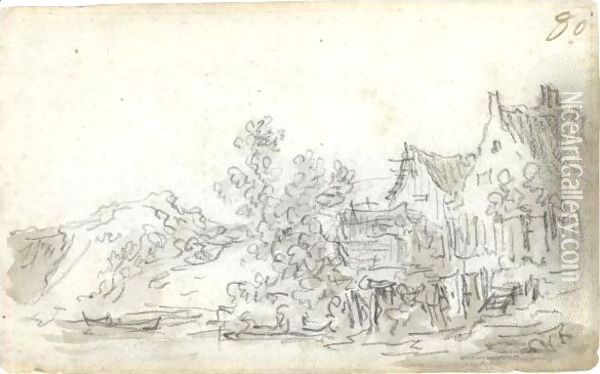 A View Of Gabled Cottages Before A Canal Oil Painting - Jan van Goyen