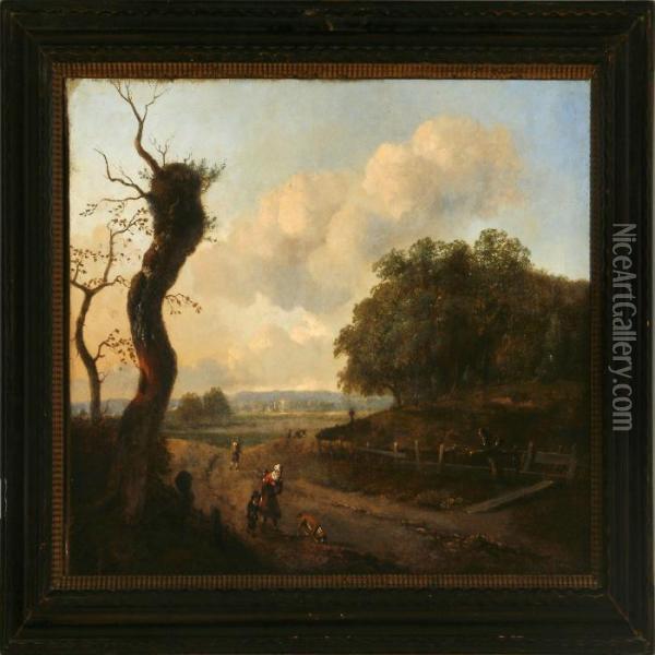 Figures On A Road Oil Painting - Jan Wijnants