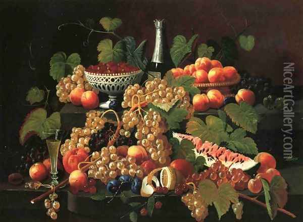 Still Life with Fruit and Champagne I Oil Painting - Severin Roesen