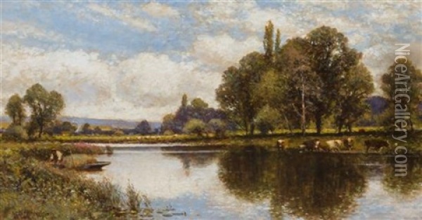 Country With Cows Oil Painting - Alfred Augustus Glendening Sr.
