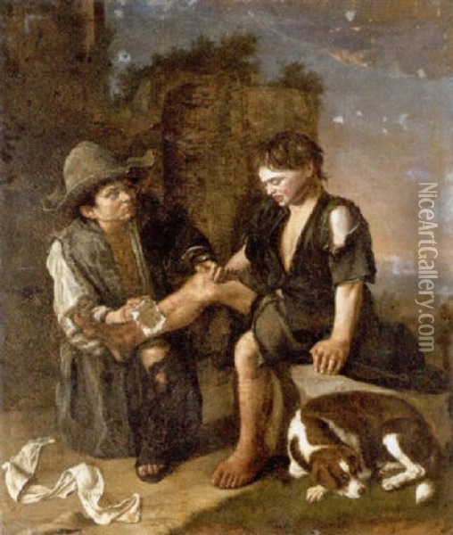 Two Young Boys With A Dog Oil Painting - Giacomo Ceruti