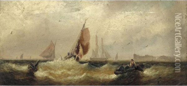 Shipping Off The Coast Oil Painting - William A. Thornley Or Thornber