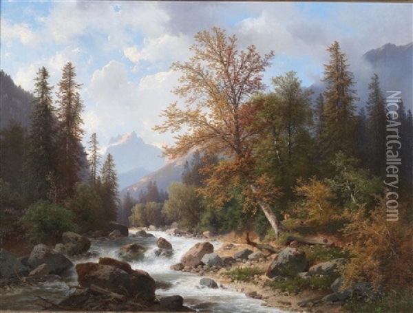 Mountain Stream In The Ramsau Oil Painting - Carl Hasch