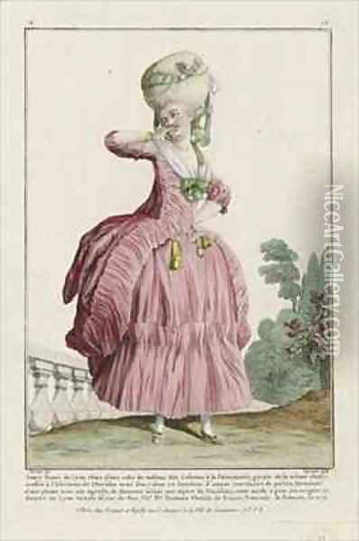 Young Lady of Lyon in a taffeta Piedmontese dress 2 Oil Painting - Claude Louis Desrais