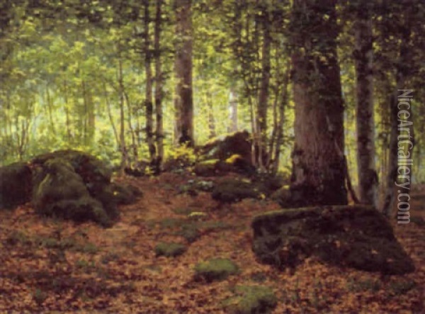 Woodland Landscape Oil Painting - Jean Ferdinand Monchablon