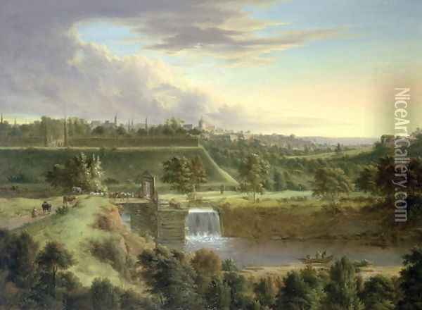 River Landscape by a Walled Town, probably Sachausen Oil Painting - Johann Christian Vollerdt or Vollaert