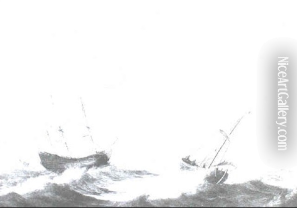 Ships In A Rough Sea Oil Painting - Jacob Gerritz Loef