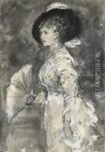 Study For A Portrait Of Mrs. Henry Mason Oil Painting - Sir Hubert von Herkomer