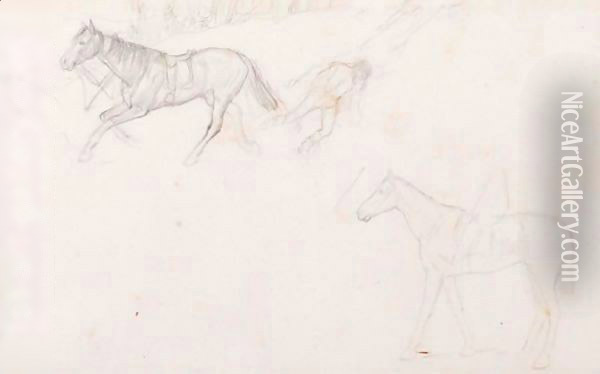 Etude Pour Le Jockey Blesse Un Cheval Deleste De Son Cavalier Et Un Cheval Monte Oil Painting - Edgar Degas