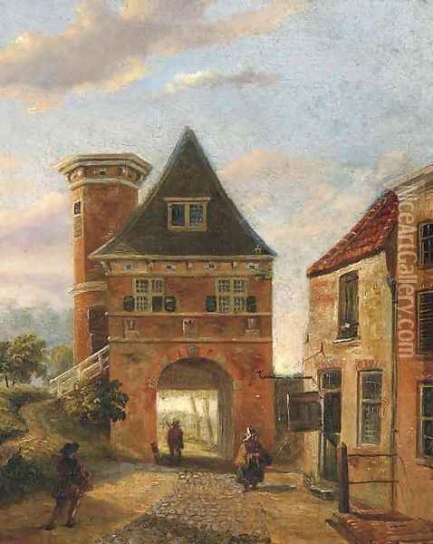 View of a town gate Oil Painting - Jacobus Van Jr Gorkom