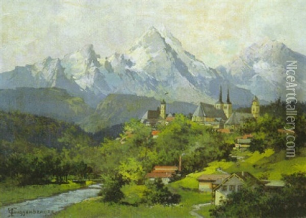 Blick Auf Berchtesgaden Mit Dem Watzmann Oil Painting - Thomas Guggenberger