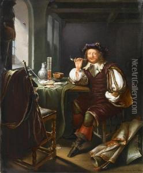 Dutch Cavalier Oil Painting - Frans van Mieris