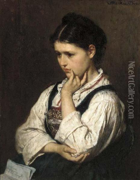 A Pensive Girl Oil Painting - Otto Edmund Gunther