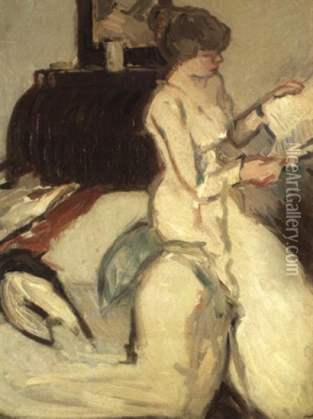 Interior With Seated Girl Oil Painting - Samuel John Peploe
