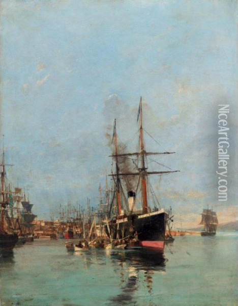 The Port Of Piraeus Oil Painting - Constantinos Volanakis