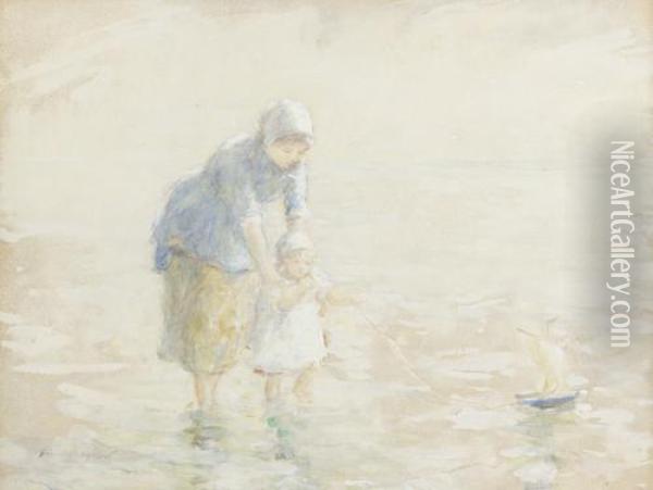 His First Boat Oil Painting - Robert Gemmell Hutchison