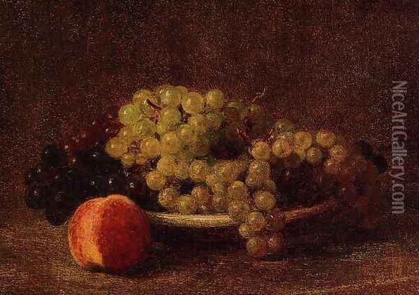 Still Life with Grapes and a Peach Oil Painting - Ignace Henri Jean Fantin-Latour
