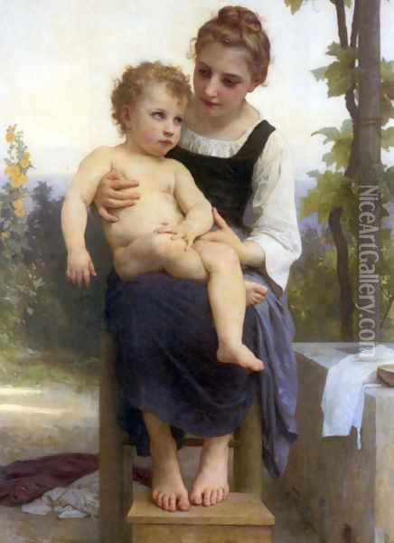 After the Bath Oil Painting - William-Adolphe Bouguereau