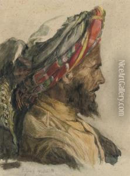 Portrait Of An Arab, In Profile, Wearing A Turban Oil Painting - Elijah Walton