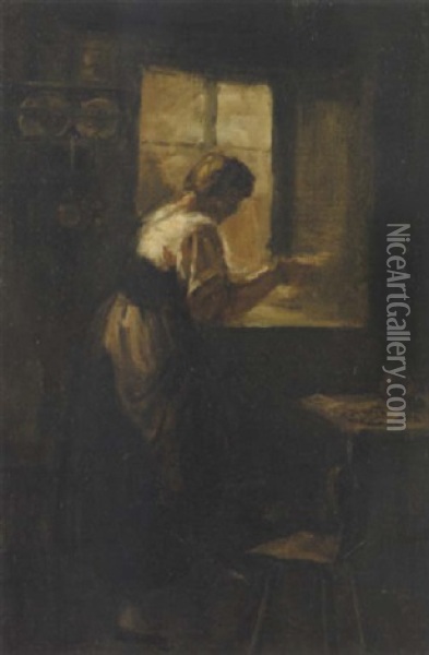 Briefleserin Am Stubenfenster Oil Painting - Franz Von Defregger