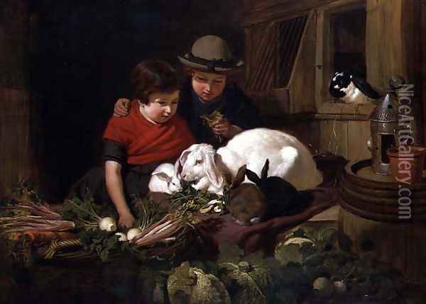 Rabbit Fanciers Oil Painting - John Frederick Herring Snr