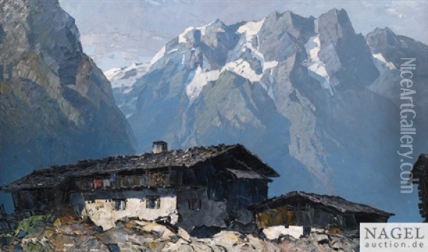 Bauernhof Im Hochgebirge Oil Painting - Oskar Mulley