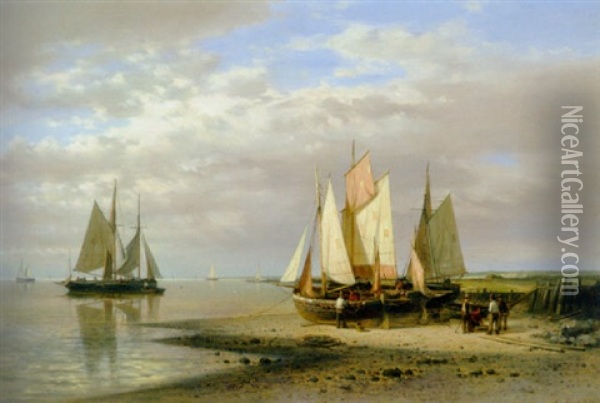 Shipping At Low Tide In A Calm Estuary Oil Painting - Abraham Hulk the Elder