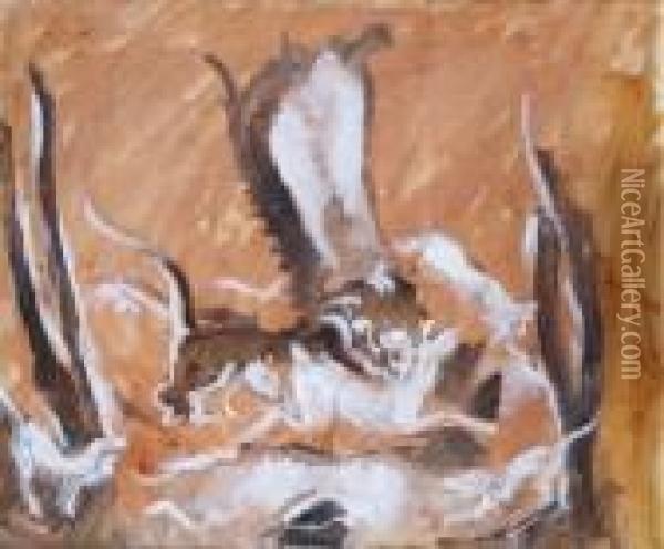 Lion Devant Une Gazelle Oil Painting - Charles Georges Dufresne