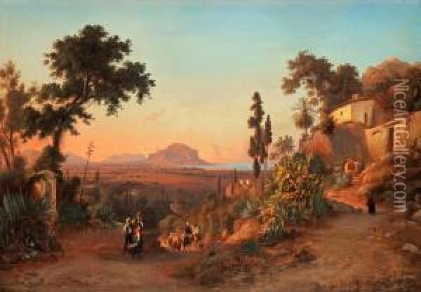 View Over Naples Bay Oil Painting - Gustaf-Wilhelm Palm