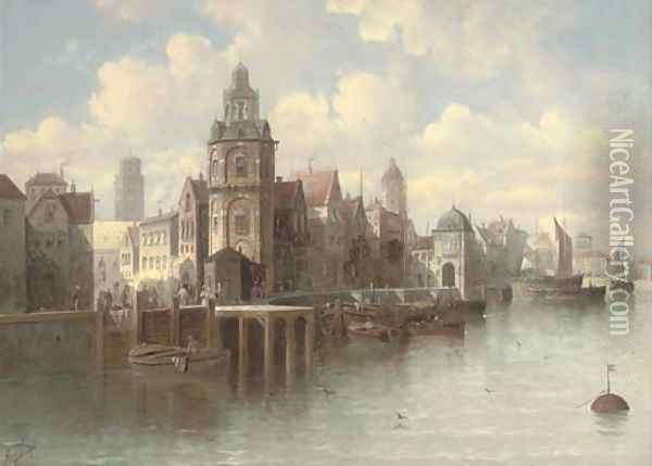 A continental quay Oil Painting - August von Siegen