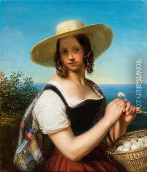 Portrat Der Augusta Karoline Von Cambridge (1822 - 1916), Prinzessin Von Grosbritannien, Irland Und Hannover Oil Painting - George Friedrich Reichmann