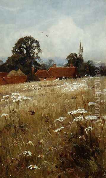 Summer Swallows, near Brockham, Surrey Oil Painting - Edward Wilkins Waite