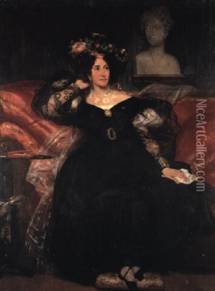 Portrait De Mme Jules-antoine Droz Oil Painting - Eugene Deveria