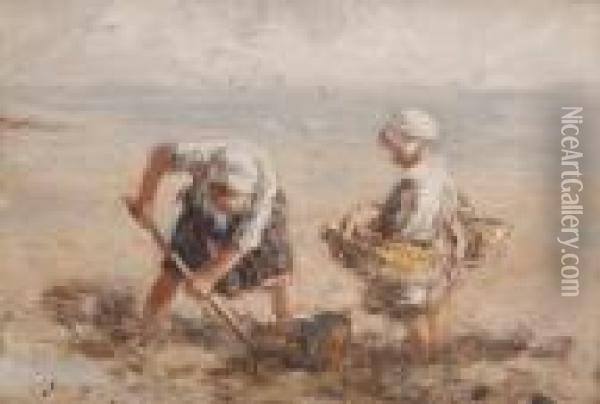 Dig In The Sand Oil Painting - Robert Gemmell Hutchison