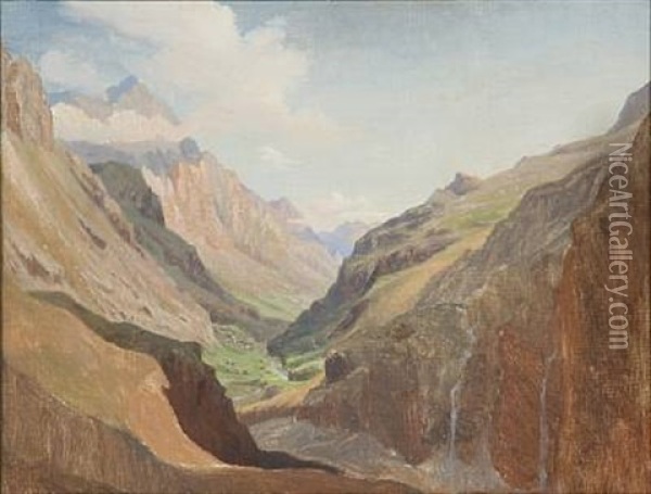 Two Mountains At The Pyrenees, One With Cathar Castle (2 Works) Oil Painting - Eiler Rasmussen Eilersen