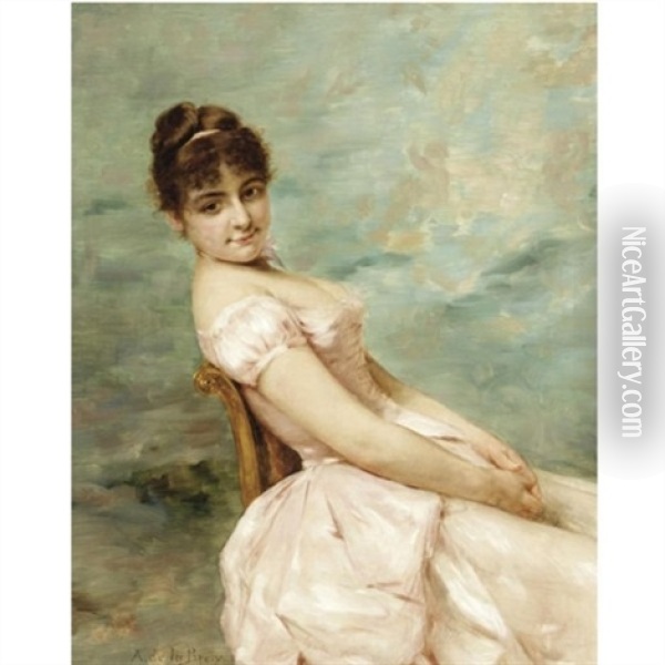 The Pink Dress Oil Painting - Auguste de la Brely