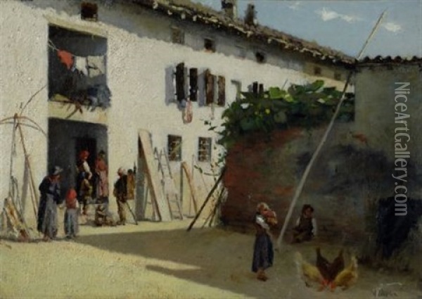 Cascina Veneta Oil Painting - Vincenzo Cabianca