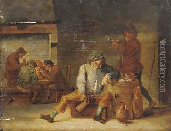 Pesants drinking and smoking in a tavern Oil Painting - David The Younger Teniers