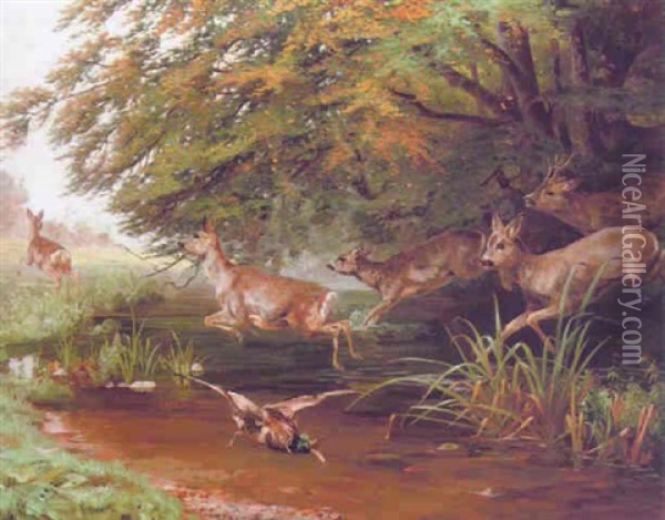 Hjortenes Flugt Oil Painting - Adolf Heinrich Mackeprang
