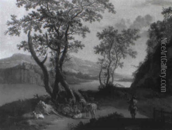 Italianate River Landscape With Shepherd On A Bridge Oil Painting - Christian Wilhelm Ernst Dietrich